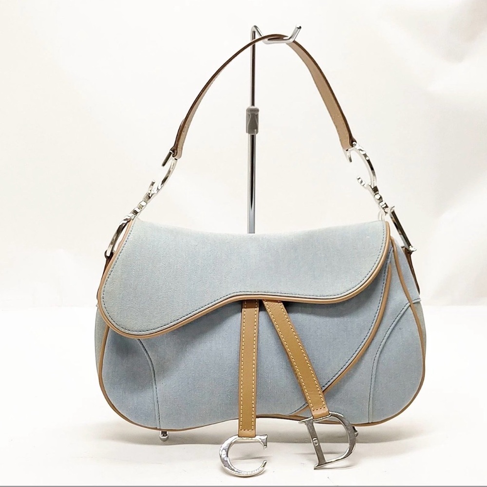 Light denim Dior double saddle bag